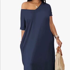 Brand new gray dress that can be worn off the shoulder or on shoulder.